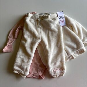 Guess Baby Girl Active Zip-Up Sweatshirt and Pant, 3-Piece Set, 12M